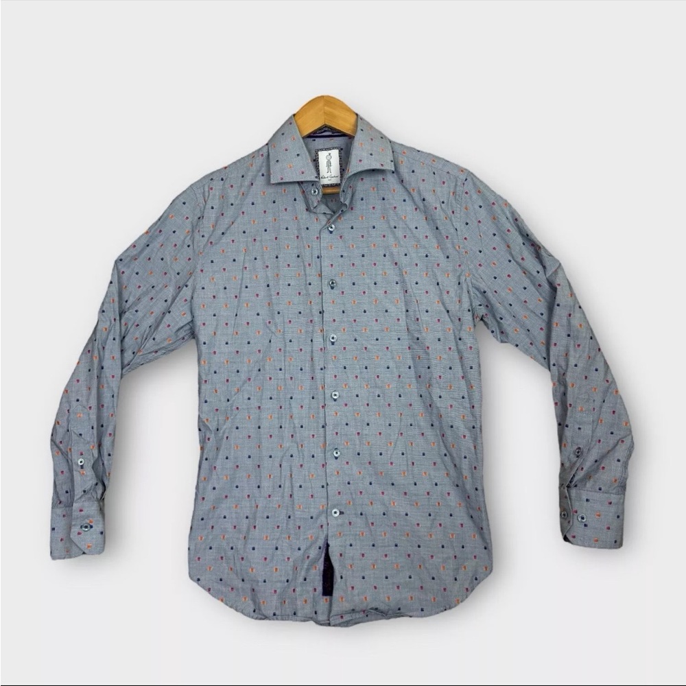 Robert Graham Stretch Single Needle Tailoring Slim Shirt 15.5 M Blue Color Woven